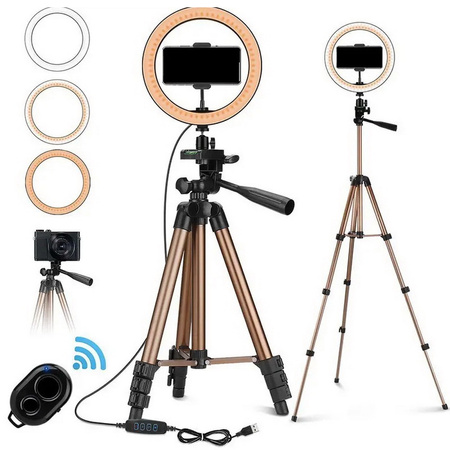 Zestaw lampa pierścieniowa LED Ring Fill + statyw tripod 130cm + mikrofon bezprzewodowy USB-C i Lightning 