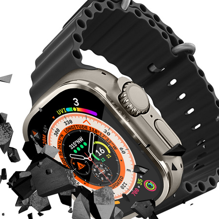 Szkło hartowane EX Pro z metalową aluminiową ramką szybka na ekran do Apple Watch Ultra 1/2 49mm (Black Titanium / Czarny)