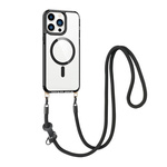 Etui D-Pro Crossbody T-Crystal Magsafe na sznurku z demontowalnym paskiem na ramię smycz na szyję do iPhone 16 Pro (Czarny)