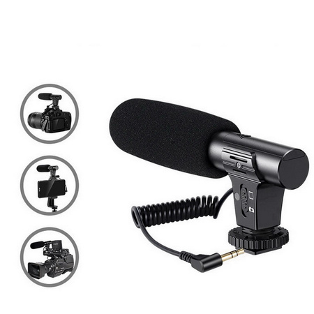 Zestaw Vlog Podcast YouTube do telefonu kamery aparatu lampa LED mikrofon uchwyt statyw pilot (Czarny) + adapter USB-C