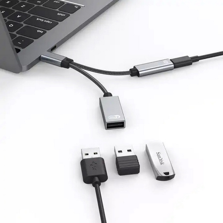 Adapter Splitter rozdzielacz przejściówka 2w1 USB-C OTG 60W PD USB-A 2.0 (Space Gray)