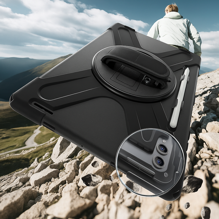 D-Pro 360 Shock V2 Strap Case etui pancerne z uchwytem na rękę i paskiem na ramię do Samsung Tab S11 Ultra (X930/X936/X936B) (Czarny)