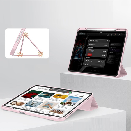 Etui D-Pro Smart Cover Case pokrowiec obudowa z klapką z uchwytem na rysiki  iPad Pro 12.9 2018-2022 / Air 13 M2/M3 2024-2025 (Różowy)