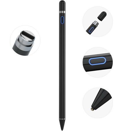 Rysik D-Pro Stylus Pen Active Pencil S7 aktywny pojemnościowy uniwersalny do ekranów dotykowych tablet telefon iOS Android Windows (Czarny)