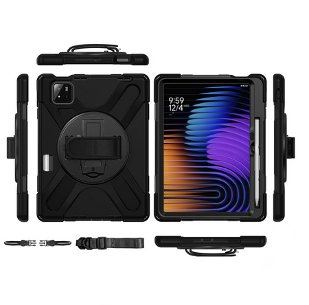 Etui D-Pro 360 Armor Strap Case obudowa pancerna z uchwytem na rękę i paskiem na ramię do Xiaomi Pad 7/ Pad 7 Pro 11.2" 2024 (Czarny)