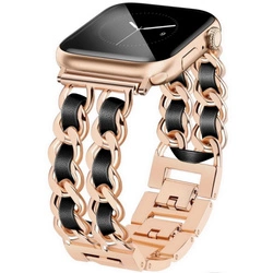 BransoletaGlow CNL Stainless Steel Leather Band  ozdobny pasek do Apple  Watch 38/40/41/42mm 1/2/3/4/5/6/7/8/9/10/SE (Rose Gold / Różowe złoto/ Czarny)