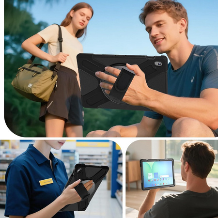 Etui D-Pro 360 Armor Strap Case obudowa pancerna z uchwytem na rękę i paskiem na ramię do Samsung Galaxy Tab S10 FE Plus 13.1" 2025 SM-X620/X626 (Czarny)