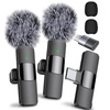 Mikrofon zewnętrzny krawatowy bezprzewodowy z odbiornikiem USB-C Typ-C + Adapter do Apple Lightning iPhone Android + DeadCat osłona przeciwwietrzna Vlog Podcast YouTube TikTok Stream Transmisja (2 szt.)