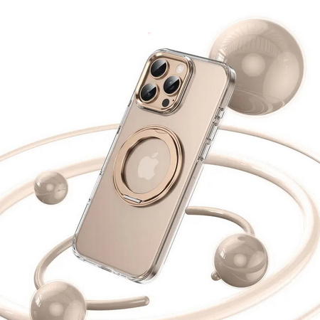 Etui D-Pro Crystal PC MagSafe Stand Case obudowa magnetyczna nieżółknąca magnes stojak podstawka do Apple iPhone 16 Pro (Przezroczysty / Titanium Gold)