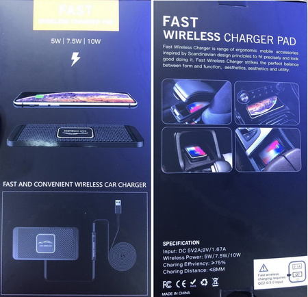 Zestaw ładowarka indukcyjna bezprzewodowa mata ładująca do samochodu QI 15W (Czarny) + ładowarka