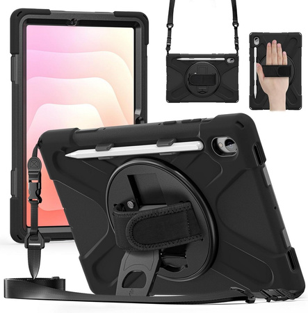 D-Pro 360 Shock V2 Strap Case etui pancerne z uchwytem na rękę i paskiem na ramię do Samsung Tab S11 (X730/X736/X736B) (Czarny)