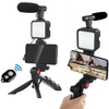 Zestaw Vlog Podcast YouTube do telefonu kamery aparatu lampa LED mikrofon uchwyt statyw pilot (Czarny) + adapter USB-C