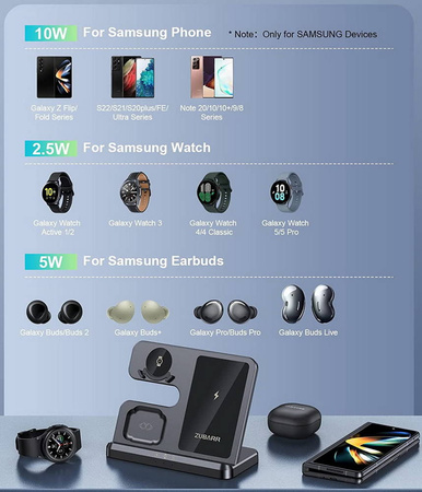 Ładowarka bezprzewodowa indukcyjna stacja ładująca do telefonu Samsung Galaxy Watch Buds (Black)