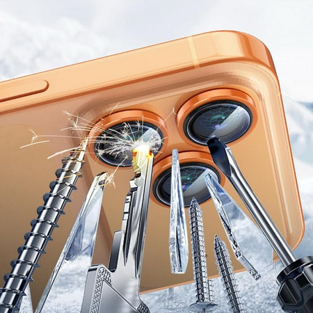 Szkło na aparat kamerę AR+AF antyrefleksyjna szybka ochronna z metalowym ringiem z aplikatorem do Apple iPhone 17 Pro / 17 Pro Max (Orange / Pomarańczowy)
