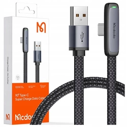 Kabel Mcdodo przewód kątowy 90° USB-C do USB-C Type-C do szybkiego ładowania PD 65W nylonowy oplot 180cm 1.8m (Czarny)