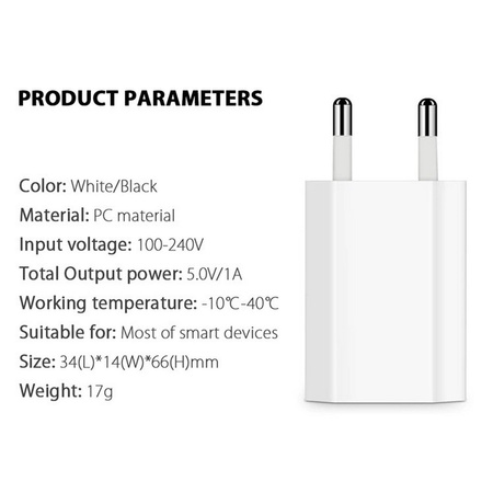 Ładowarka Sieciowa Zasilacz USB 5W 1A iPhone / iPod / Apple Watch (White)