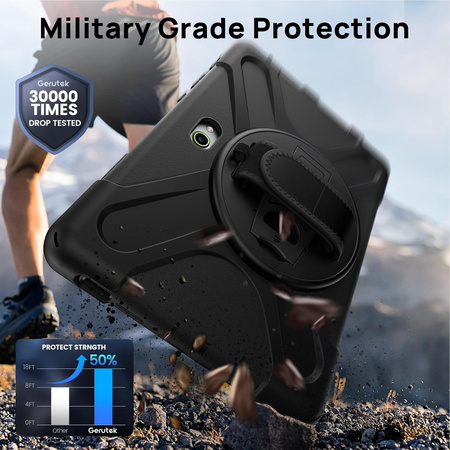 Etui D-Pro 360 Armor Strap Case obudowa pancerna z uchwytem na rękę i paskiem na ramię z wbudowaną folią na ekran do Samsung Galaxy Tab Active Pro 10.1 (T540/T545/T547) / Tab Active 4 Pro (T630/T636/T638) / Tab Active 5 Pro (X350/X356)