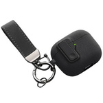 Etui D-Pro Suede Safe Anti-Lost Case bezpieczna zamykana obudowa zamszowa z metalowym karabińczykiem do Apple AirPods Pro 3 (Szary + Czarny breloczek)