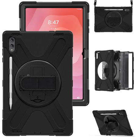 D-Pro 360 Shock V2 Strap Case etui pancerne z uchwytem na rękę i paskiem na ramię do Samsung Tab S11 Ultra (X930/X936/X936B) (Czarny)