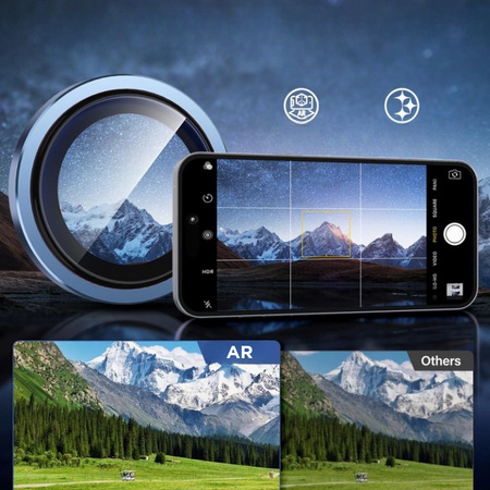 3x Szkło na aparat kamerę AR+AF antyrefleksyjna szybka ochronna z metalowym ringiem z aplikatorem do Apple iPhone 17 Pro / 17 Pro Max (Deep Blue / Niebieski)