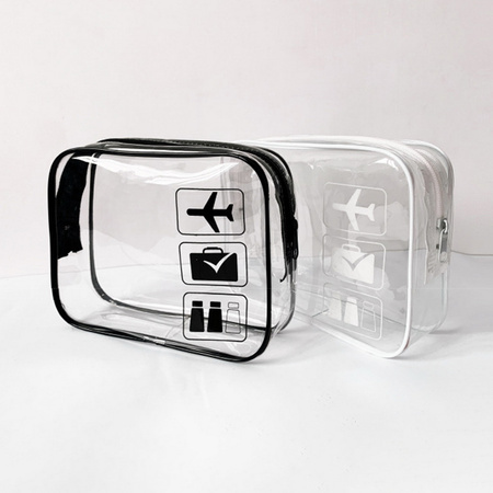 Zestaw kosmetyczka podróżna z certyfikatem TSA Approved 3-1-1 na płyny kosmetyki do samolotu bagażu podręcznego na lotnisko 1L (Czarny) + saszetka podróżna