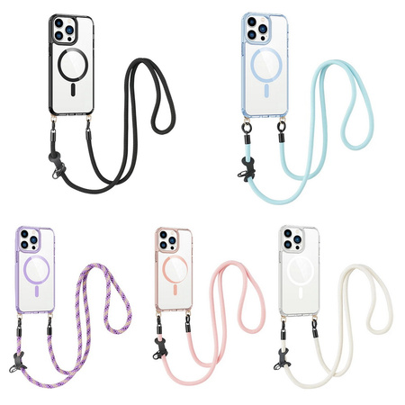 Etui D-Pro Crossbody T-Crystal Magsafe na sznurku z demontowalnym paskiem na ramię smycz na szyję do iPhone 16 Pro (Różowy)