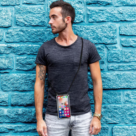 Etui D-Pro Crossbody TPU na sznurku z paskiem na ramię do iPhone 11 Pro (Przezroczyste+ czarny)