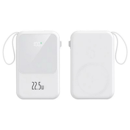 Power Bank D-Pro M2Cord LED indukcyjny magnetyczny 2x kabel USB-C + Lightning szybkie ładowanie 22.5W PD MagSafe 10000mAh (Biały)