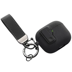Etui D-Pro Suede Safe Anti-Lost Case bezpieczna zamykana obudowa zamszowa z metalowym karabińczykiem do Apple AirPods Pro 1/2 (Szary + Czarny breloczek)
