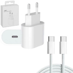Ładowarka sieciowa zasilacz adapter USB-C 20W szybkie ładowanie PD + kabel 2x USB-C 200cm