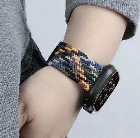 Pasek D-Pro Braid Nylon Band Parachute Buckle opaska nylonowa z metalowym zapięciem do Apple Watch 4/5/6/7/8/9/10/11/SE/Ultra 1/2/3 44/45/46/49mm (OMG Black Rainbow)