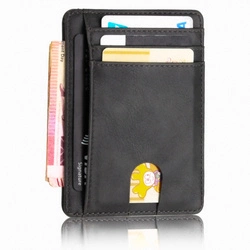 RFID Slim Portfel płaski cienki etui na karty dokumenty (Black Smooth Matte)