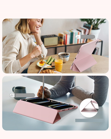 Etui D-Pro Smart Cover Case pokrowiec obudowa z klapką z uchwytem na rysik do Apple iPad Pro 11" 5 Gen. M4 (2024) / 6 Gen. M5 (2025) (Różowy)
