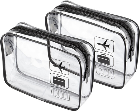 Zestaw kosmetyczka podróżna z certyfikatem TSA Approved 3-1-1 na płyny kosmetyki do samolotu bagażu podręcznego na lotnisko 1L (Czarny) + saszetka podróżna