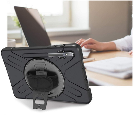Etui D-Pro 360 Armor Strap Case obudowa pancerna z uchwytem na rękę i paskiem na ramię z wbudowaną folią na ekran do Samsung Galaxy Tab S10 FE 10.9" (SM-X520 / SM-X526) 2025