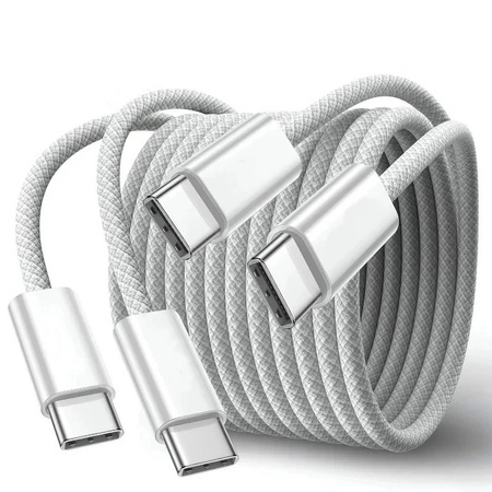 Kabel przewód USB-C do USB-C Typ C 240W PD do szybkiego ładowania w nylonowym oplocie do Apple MacBook iPad iPhone 200cm 2m (Biały)