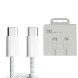 Kabel przewód USB-C do USB-C Type-C do szybkiego ładowania PD 60W nylonowy oplot do Apple iPad mini/Air/Pro iPhone 15/16/Pro/Plus/Max 50cm 0.5m (Box) (Biały)