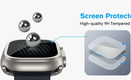 Etui D-Pro Metal Case + Glass 2w1 obudowa metalowa aluminiowa + szklo hartowane na ekran do Apple Watch Ultra 1/2/3 49mm (Natural Titanium / Tytan naturalny)