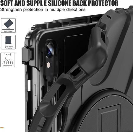 Etui D-Pro 360 Armor Strap Case obudowa pancerna z uchwytem na rękę i paskiem na ramię z wbudowaną folią na ekran do Samsung Galaxy Tab S10 FE 10.9" (SM-X520 / SM-X526) 2025