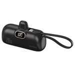 Powerbank D-Pro Mini Capsule LED USB-C + kabel Lightning mały poręczny kieszonkowy breloczek 5000mAh (Czarny)