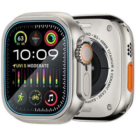 Etui D-Pro Metal Case + Glass 2w1 obudowa metalowa aluminiowa + szklo hartowane na ekran do Apple Watch Ultra 1/2/3 49mm (Natural Titanium / Tytan naturalny)