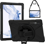 D-Pro 360 Armor etui pancerne z uchwytem na rękę i paskiem na ramię do Samsung Galaxy Tab S7 Plus / S8 Plus / S7 FE 12.4"