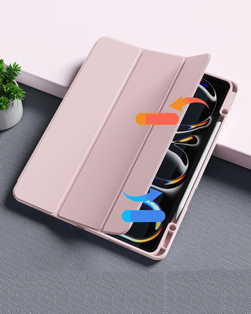 Etui D-Pro Smart Cover Case pokrowiec obudowa z klapką z uchwytem na rysik do Apple iPad Pro 11" 5 Gen. M4 (2024) / 6 Gen. M5 (2025) (Różowy)