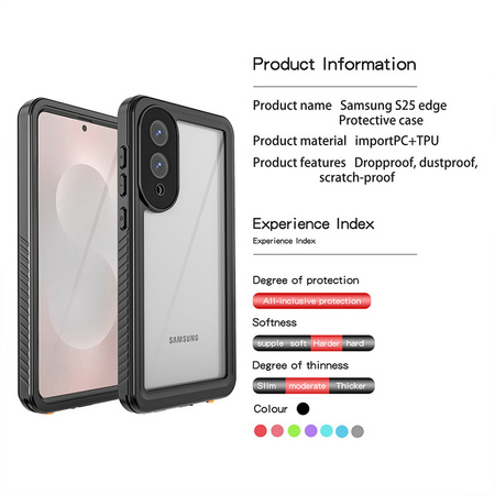Etui D-Pro 360° Waterproof Case IP68 obudowa wodoodporna wodoszczelna pancerna do Samsung Galaxy S25 Edge (Black)