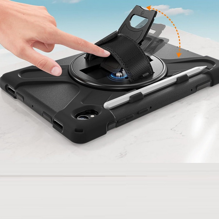D-Pro 360 Shock V2 Strap Case etui pancerne z uchwytem na rękę i paskiem na ramię do Samsung Tab S11 (X730/X736/X736B) (Czarny)