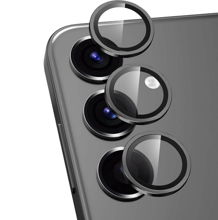 3x Szkło na aparat kamerę szybka ochronna z metalowym ringiem z aplikatorem do Samsung Galaxy S25 (SM-S931) (Czarny)