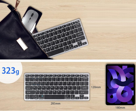 Klawiatura bezprzewodowa Bluetooth 3.0 / 5.0 / 2.4G USB do komputera PC Macbook iMac iPad Windows Android Smart TV (Space Gray / Szary)