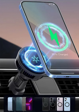 Ładowarka indukcyjna 15W LED TEC Refrigeration z wentylatorem chłodzącym bezprzewodowa magnetyczna samochodowa uchwyt do auta MagSafe iPhone 12/13/14/15/16