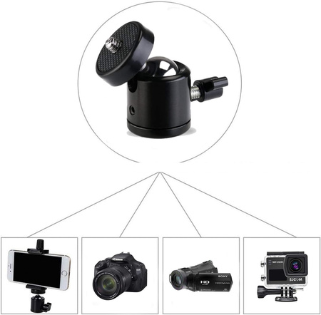 Adapter statywowy mini głowica kulowa na gwint 1/4" do kamer aparatów