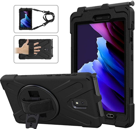 Zestaw D-Pro 360 Armor Strap Case etui pancerne z uchwytem na rękę i paskiem na ramię do Samsung Galaxy Tab Active 3 (T570/T575/T577) 2020 / Tab Active 5 (X300/X306B) 2024 + ładowarka